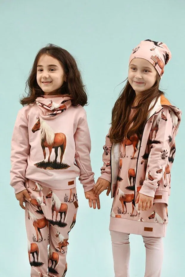 Детские свитшот для девочек с принтом Pink Horse Printed Organic Kids Sweatshirt Walkiddy, Pink — фото 2