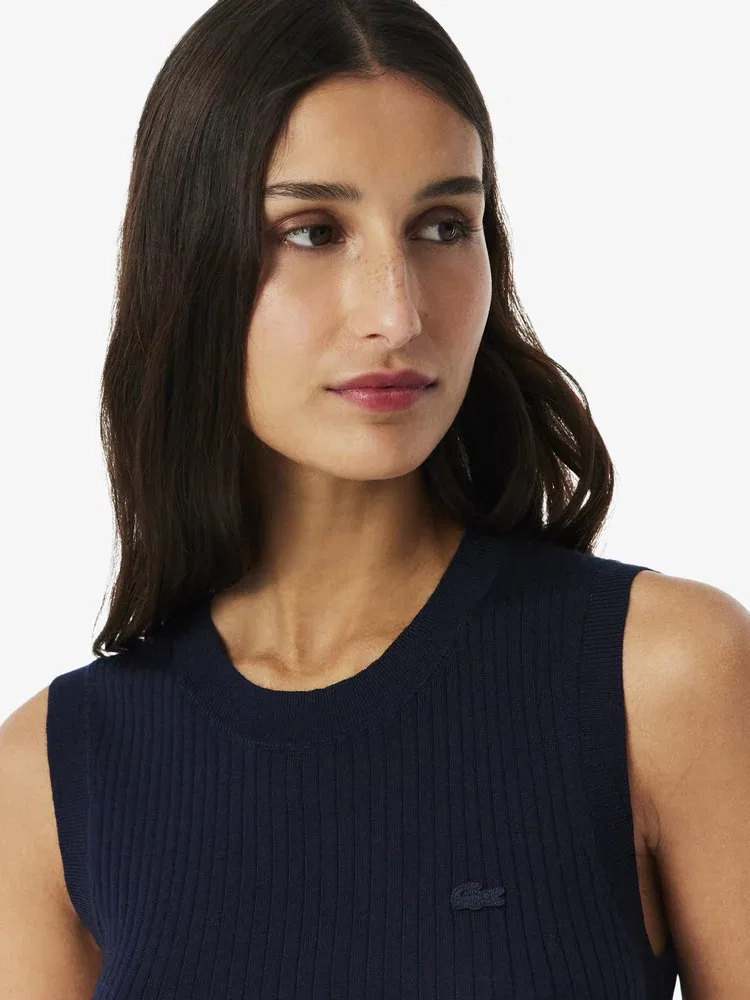 Пуловер LACOSTE Navy из мериносовой шерсти, классический, темно-синий — фото 2