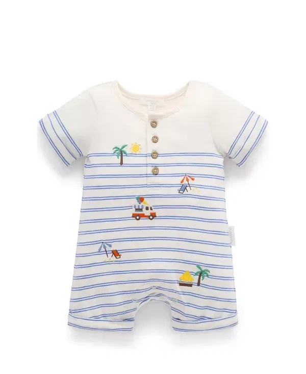 Детский комбинезон для мальчиков с коротким рукавом Purebaby, Pacific Mini Stripe