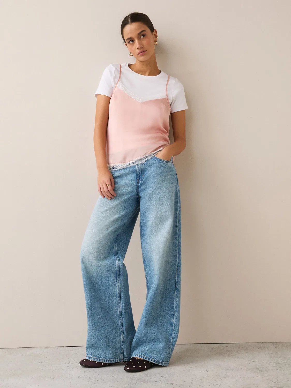 Джинсы Wide Leg Denim Next, светло-голубой/шоколадно-коричневый — фото 2