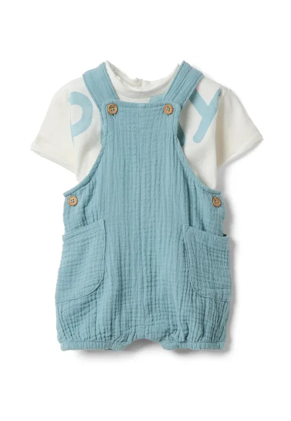 Боди с принтом Baby set - dungarees Ovs, White, Light Blue, белый/светло-голубой