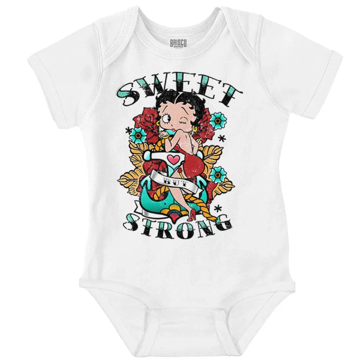 Детское боди-комбинезон с коротким рукавом Betty Boop Sweet Strong Anchor Tattoo Brisco Brands, White