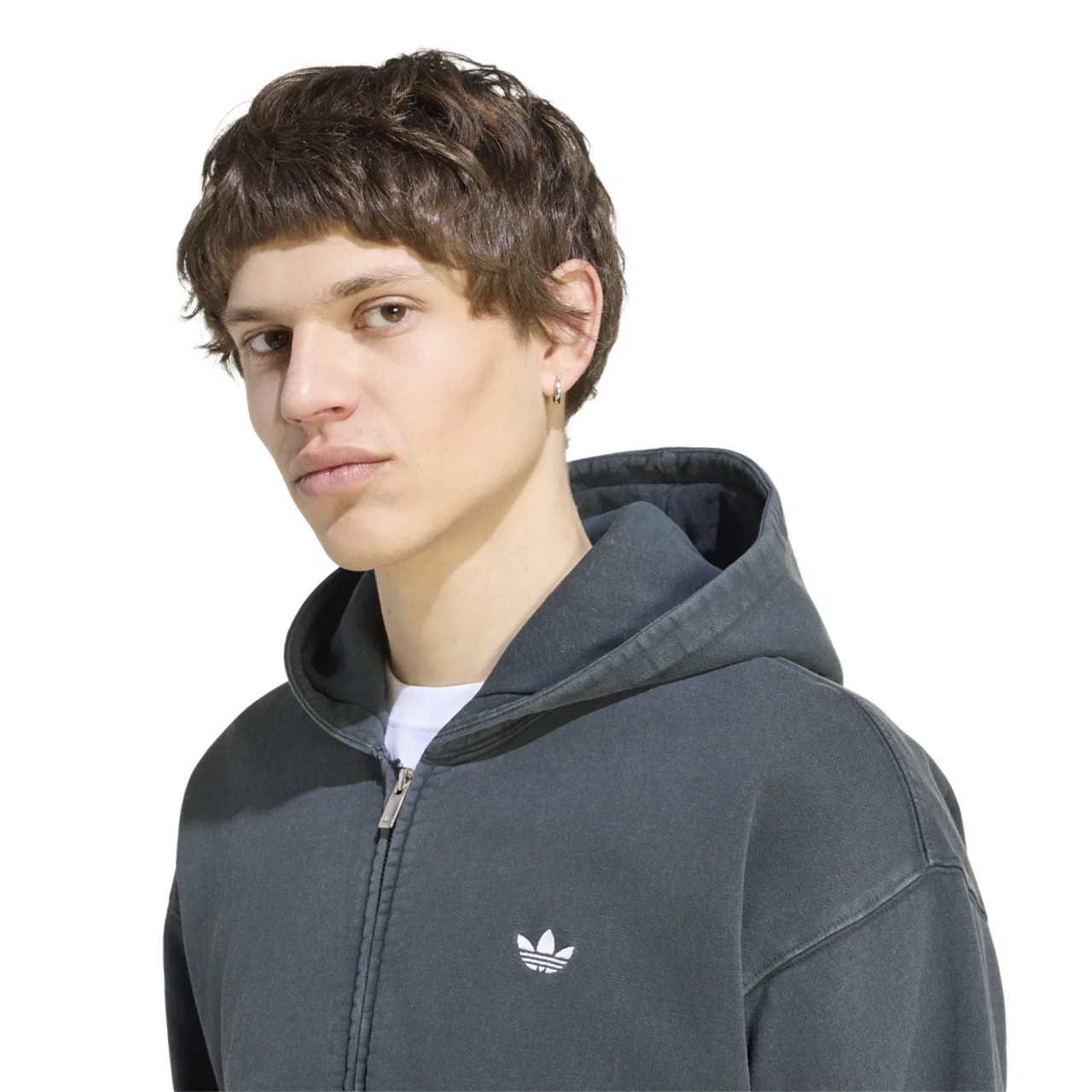 Мужское худи с молнией, свободный крой, хлопковое, adidas, Black — фото 3