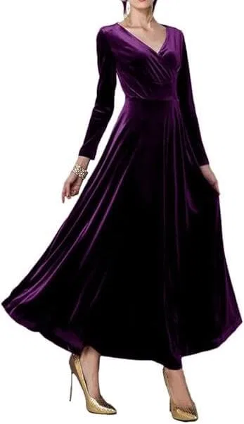 Женское бархатное платье с V-образным вырезом Prom, Purple