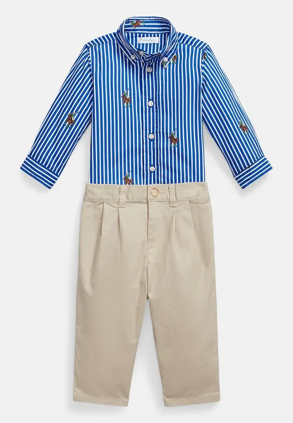 Комплект из рубашки и брюк, хлопок с эластаном, Polo bear shirt & flex abrasion pant set, Polo Ralph Lauren, Blue/Beige, синий/бежевый