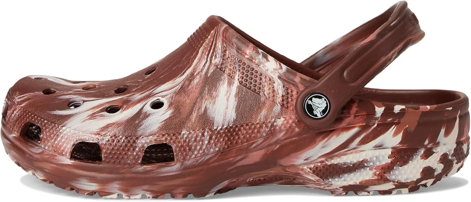 Классические деревянные сабо Crocs унисекс с мраморным рисунком, Dark Clay Multi — фото 4