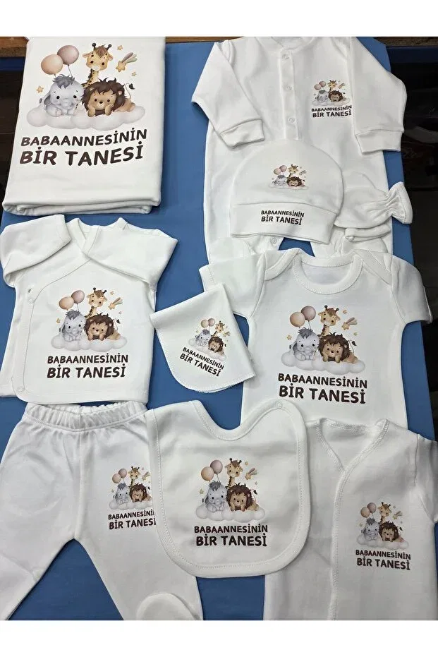 Детский комплект боди с принтом 10-Piece hospital-issued baby bodysuit set with grandma's message Lupi, Ecru — фото 2