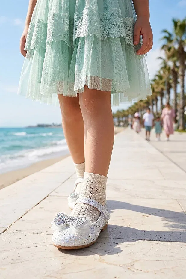 Детские балетки для девочек с принтом Hiza Stoned Velcro Kiko Kids, Sedef — фото 3