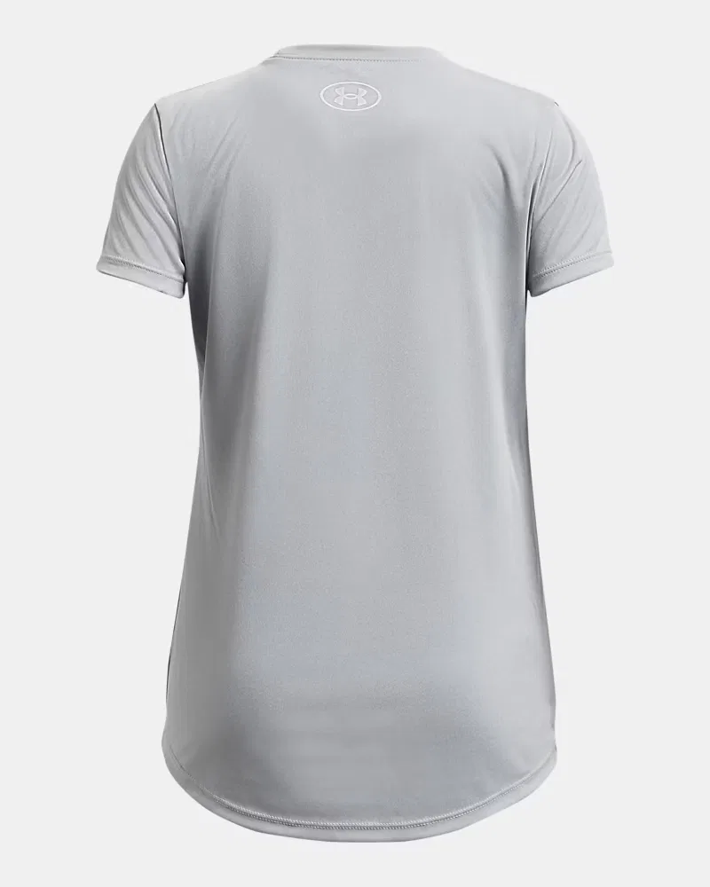 Футболка детская с коротким рукавом, быстросохнущая, UA Velocity Big Logo UnderArmour, Mod Gray Light Heather/Black/White — фото 2