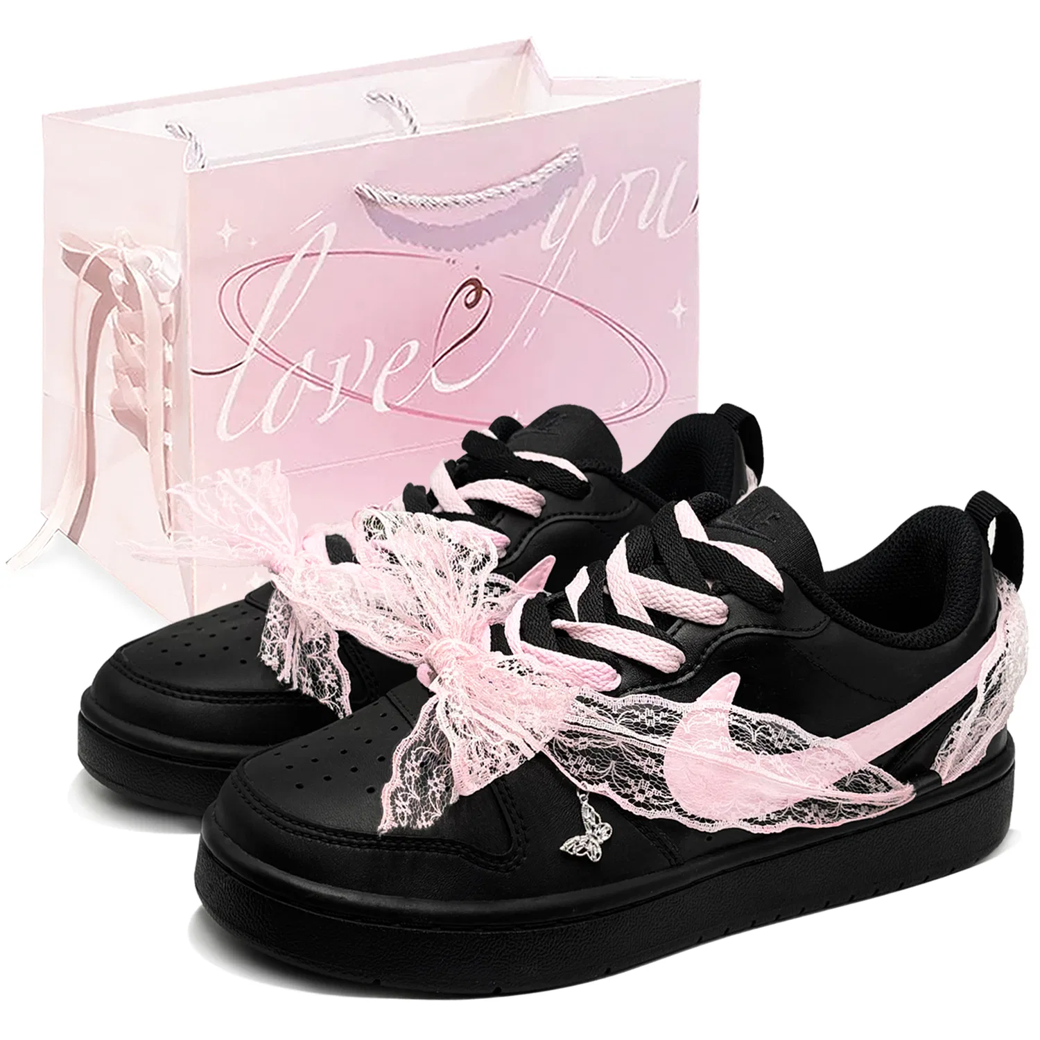 Кроссовки детские скейтбординг Court Borough Nike, Black/Pink