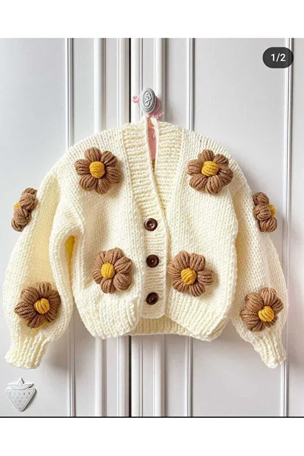 Детский кардиган ручной вязки Bilgem Butik, Cream