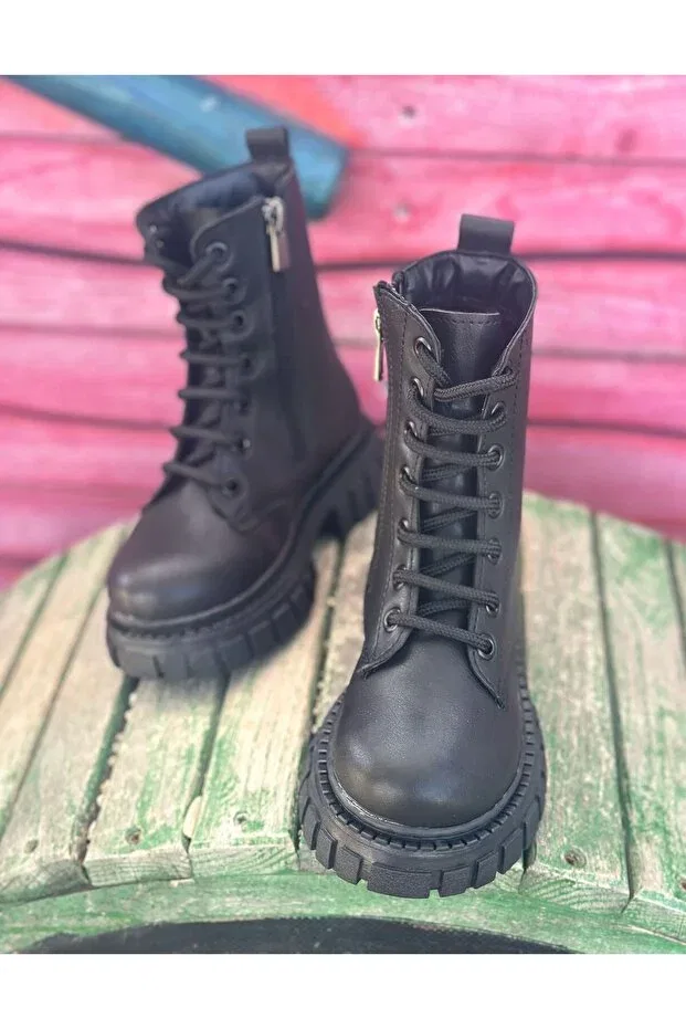 Детские ботинки для девочек на плоском ходу Surpie Shoes, Black — фото 2