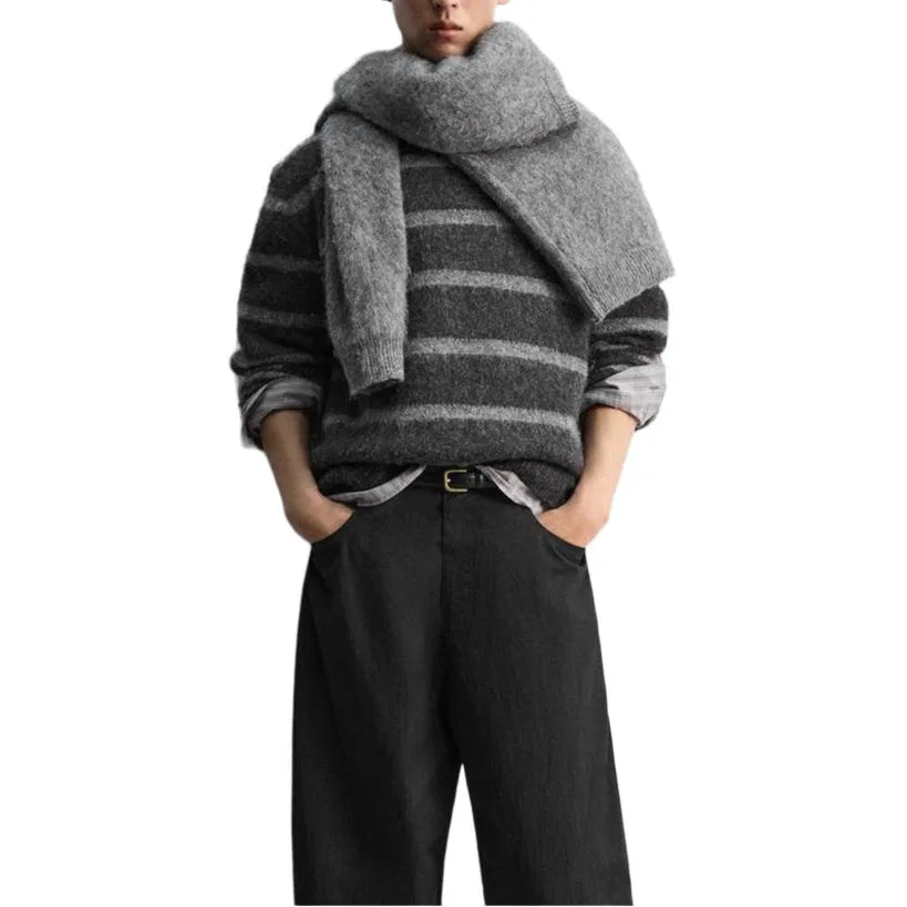 Мужской свитер с круглым вырезом Dark Gray ZARA, Dark Gray — фото 4