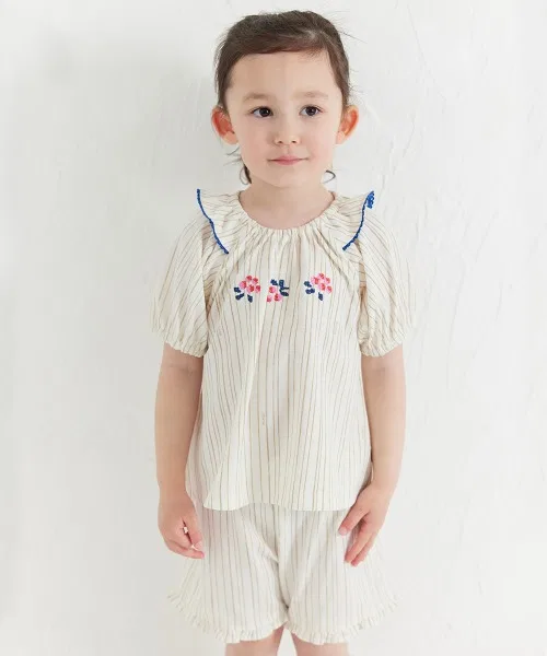Детский комплект из топа и шорт с вышивкой Berry & Flower, moimoln, Beige