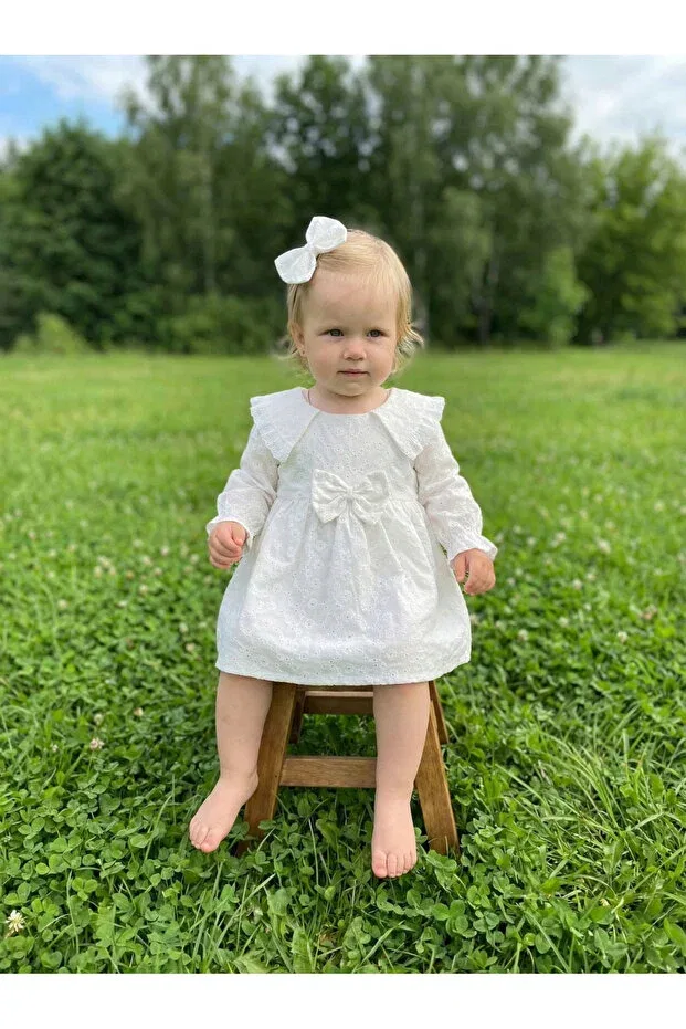 Детское платье для девочек с длинным рукавом Vintage Premium Baby Dress Montina, Ecru — фото 4