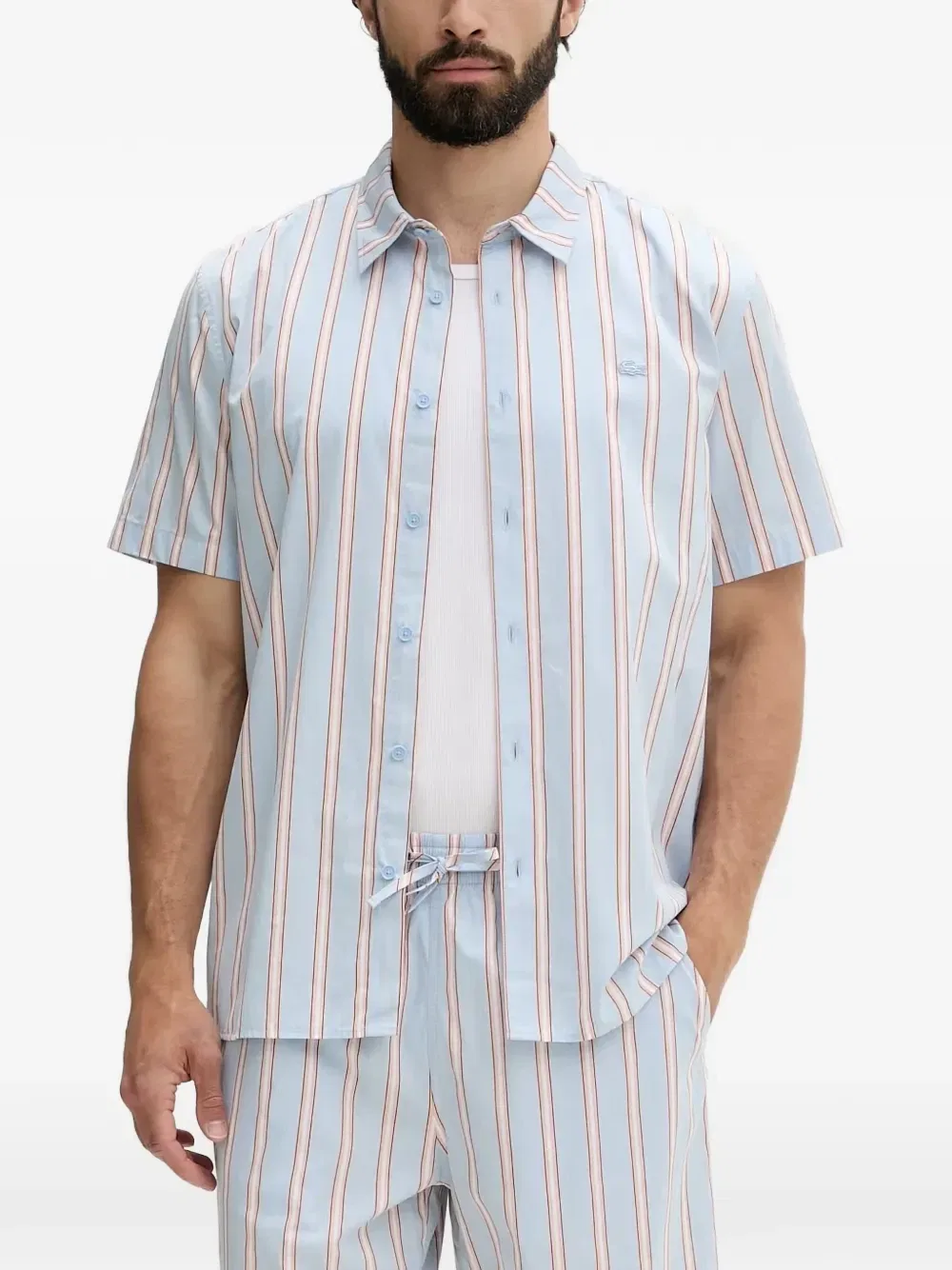 Хлопковая рубашка в вертикальную полоску Lacoste, синий
