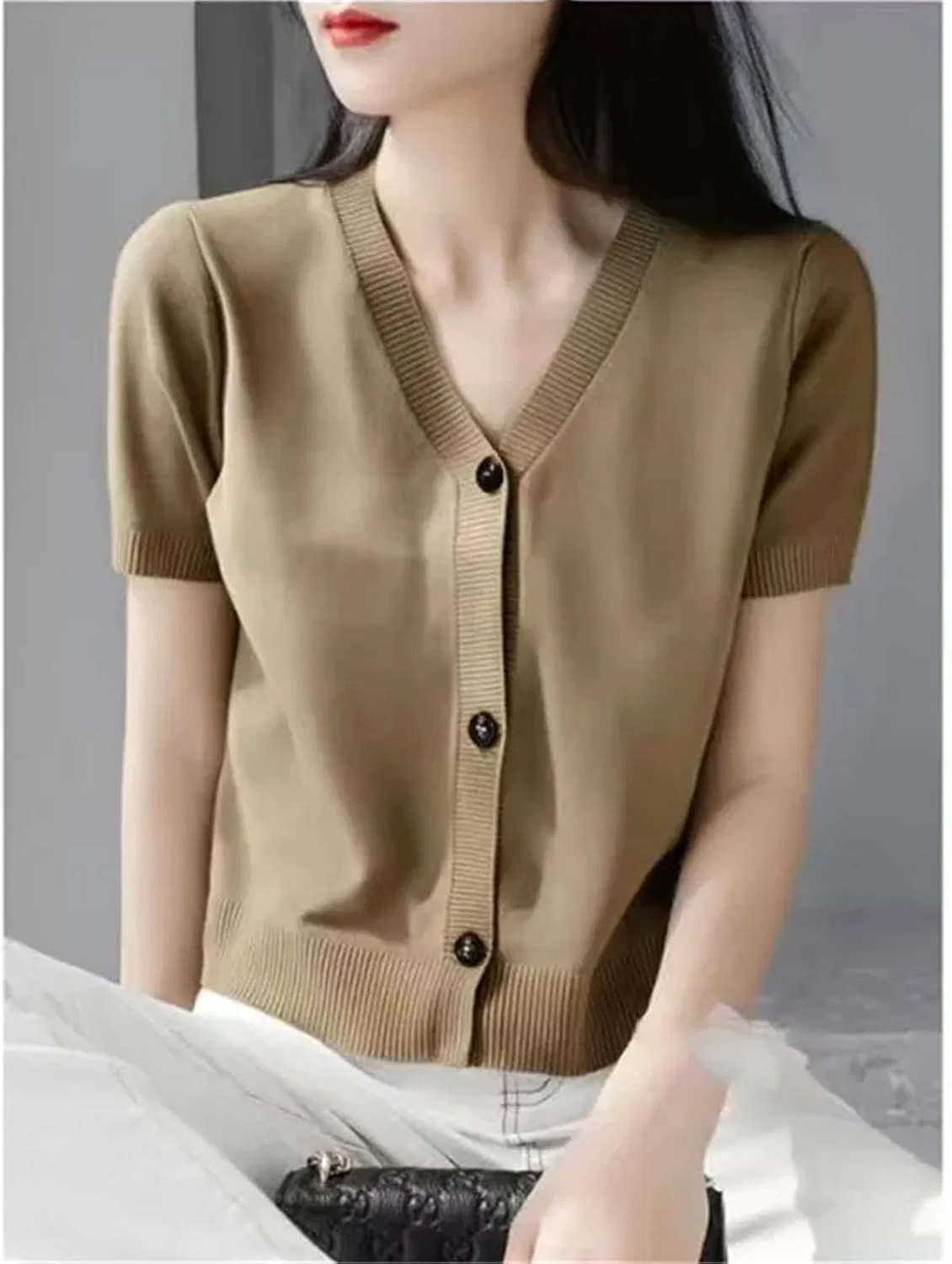 Женский кардиган без рукавов, с коротким рукавом, модель V-Neck, мятный — фото 4