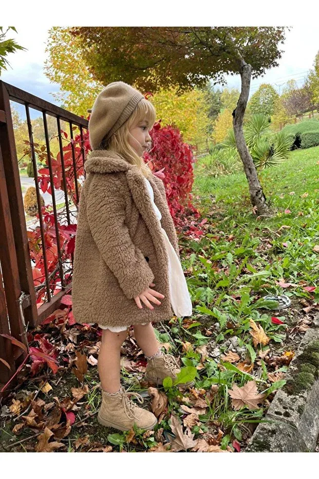Детское пальто для девочек из плюша Petit Style Kids, Brown — фото 3