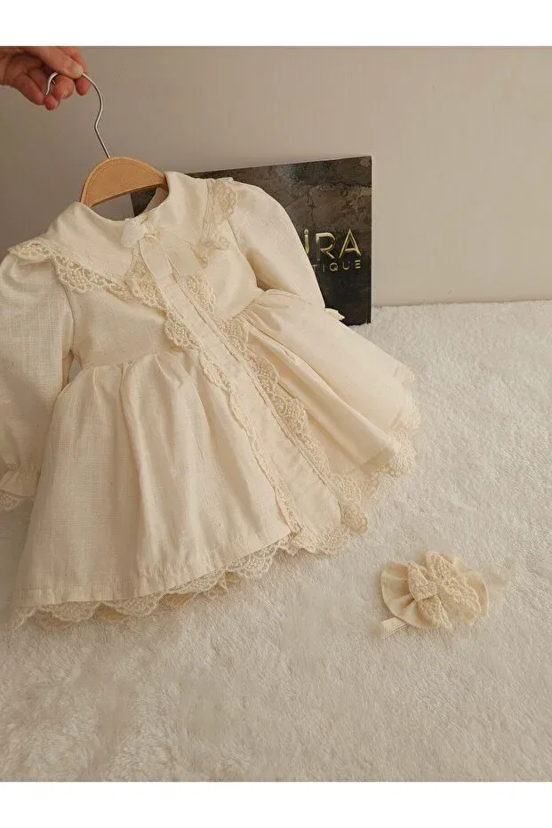 Детское платье для девочек льняное Elwirababyboutiqe, Nude Color