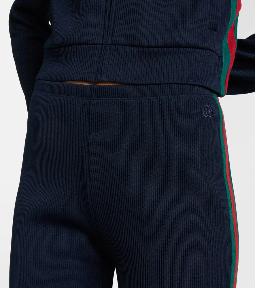 Капри из ребристого трикотажа с полосками Web Stripe Gucci, синий — фото 3