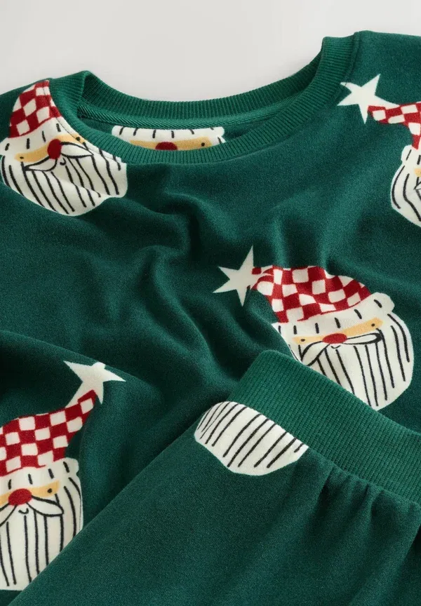 Комплект пижам с принтом single family christmas set, Next, Green/Red/White Santa All-over Print, принт с изображением санты в зелено-красно-белых тонах — фото 4