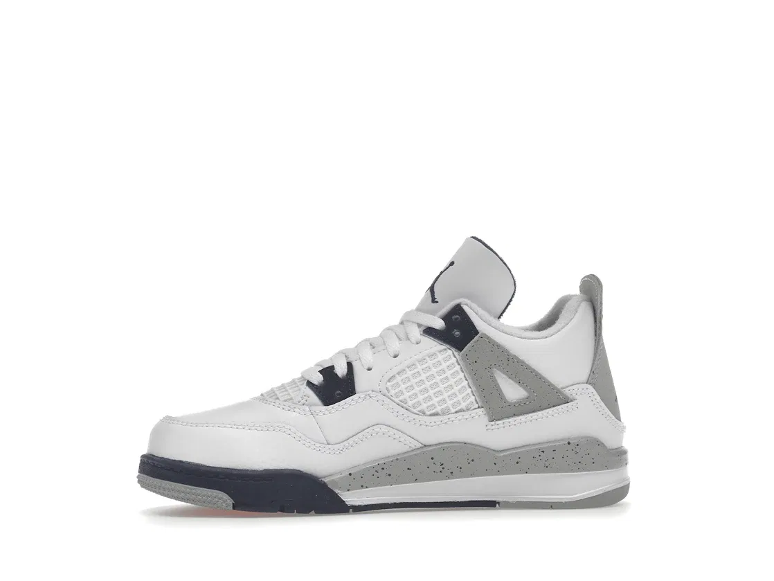 Детские кроссовки с верхом из белой кожи Midnight Navy Jordan 4 Retro Jordan, White/Midnight Navy/Light Smoke Grey/Fire Red — фото 3