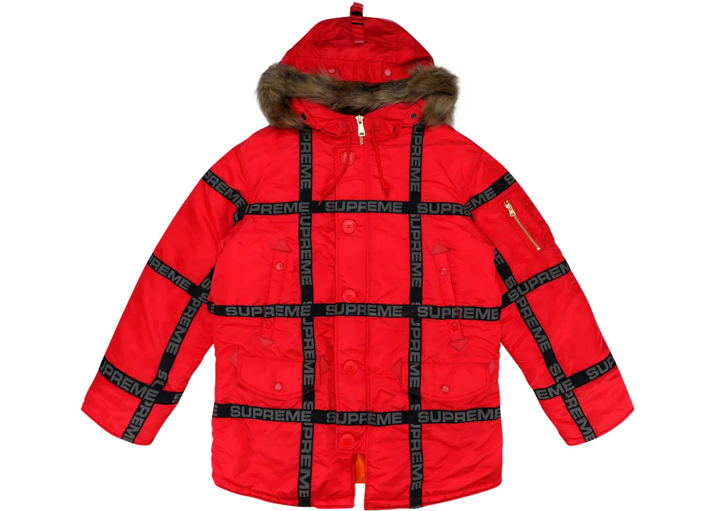 Мужская куртка-парка с принтом Supreme Logo Tape N-3B Parka, Red