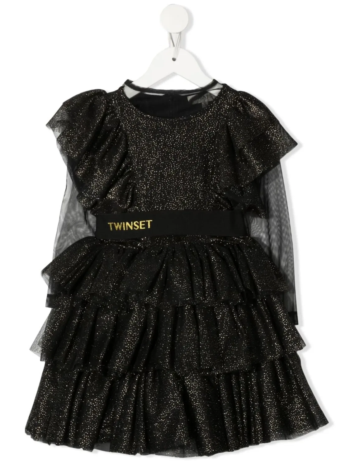 Платье из тюля с рюшами и блестками TWINSET, черный
