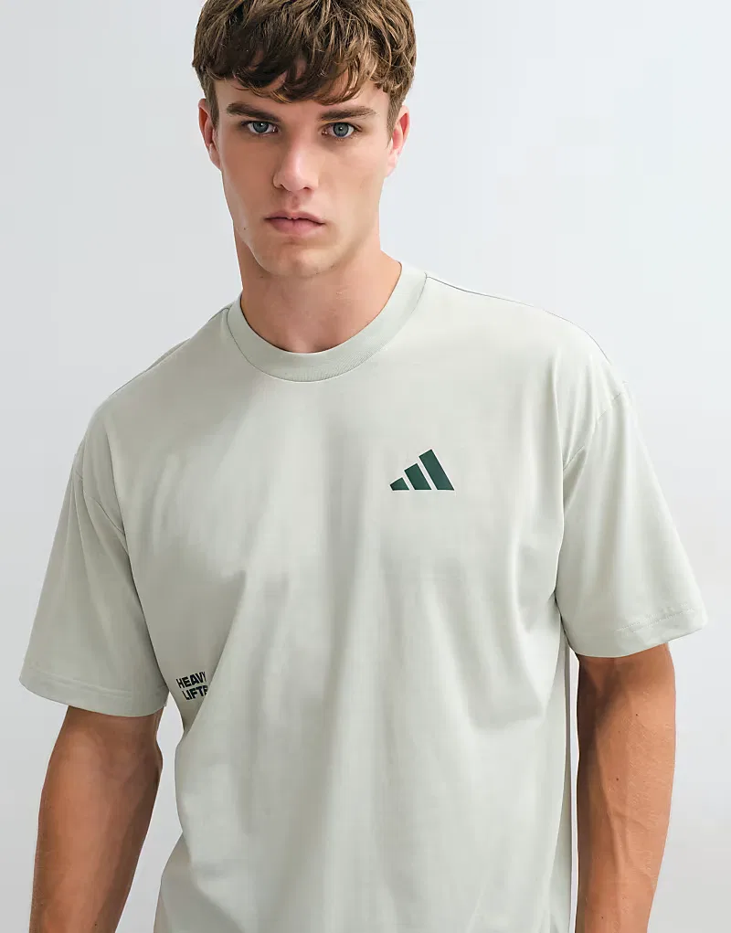 Тренировочная футболка Adidas с принтом для тяжелоатлетов на спине, шалфей — фото 4