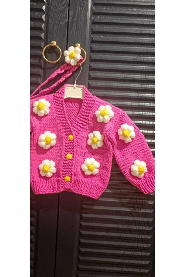 Детский кардиган для девочек с цветочным принтом El Örgüsü Cici Bebe, Fluoria — фото 3