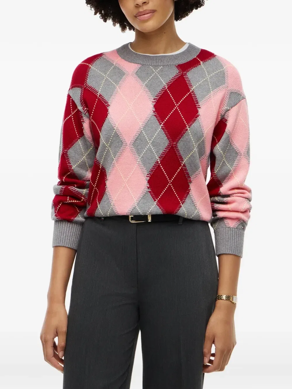 Хлопковый джемпер с узором аргайл Tommy Hilfiger, серый — фото 3