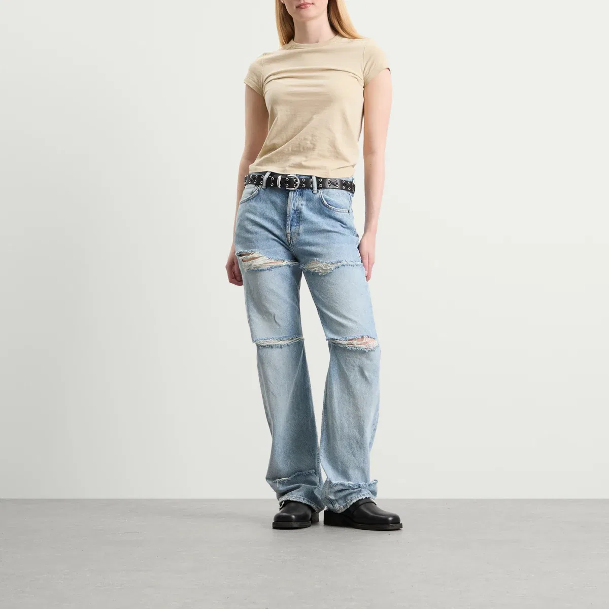 Джинсы прямого кроя с потертостями 2010F Light Crow Acne Studios, Light Blue — фото 4