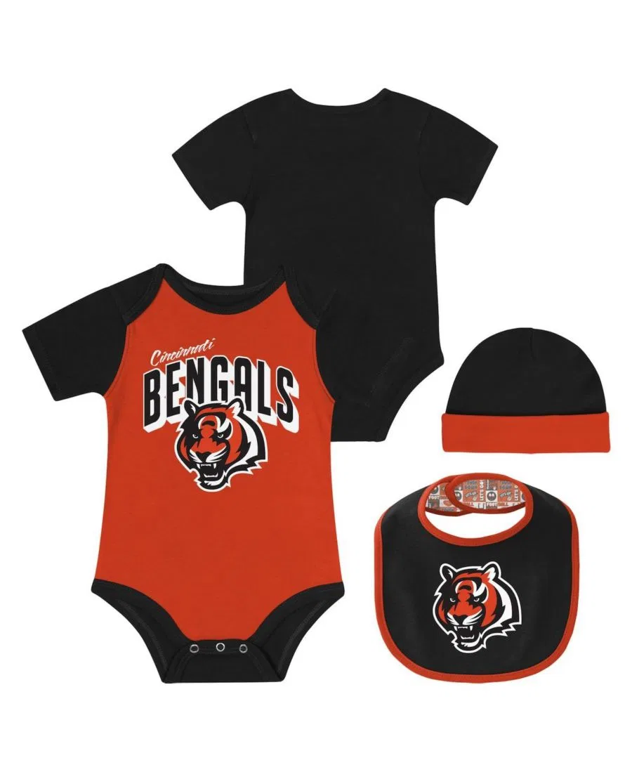 Комплект для новорожденных с боди и слюнявчиком и шапкой Cincinnati Bengals Dynamic Duo Outerstuff, Black