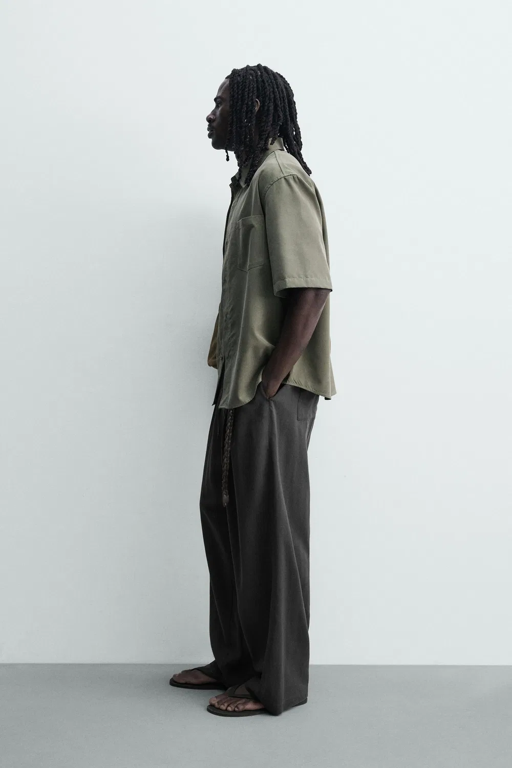 Свободная, струящаяся рубашка ZARA, Dark green — фото 4