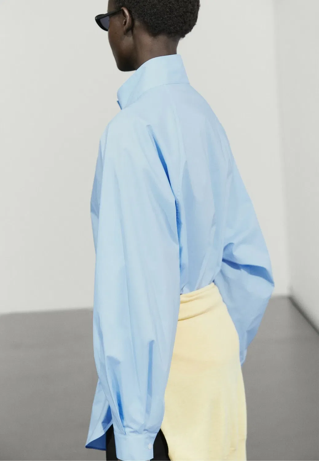 Рубашка из поплина с воротником - блузка на пуговицах Massimo Dutti, Light Blue — фото 4