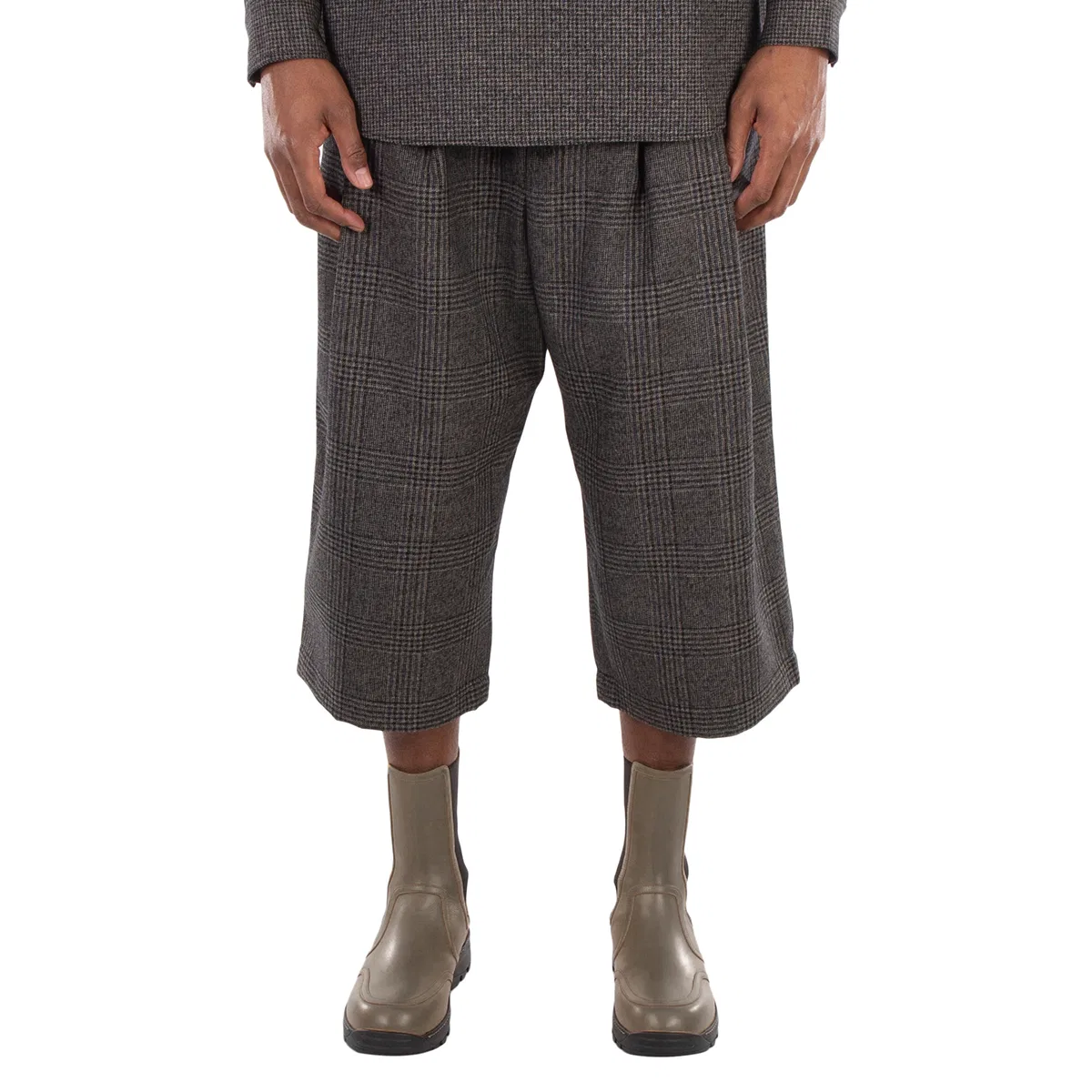 Брюки с широкими штанинами и принтом в клетку Checkered Wide-Leg Cropped Trousers Emporio Armani, Blue