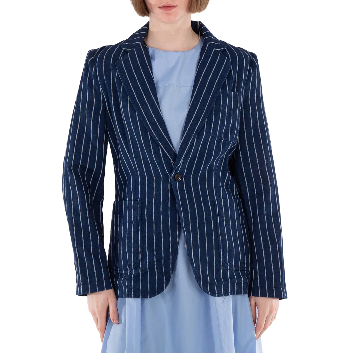 Блейзер из льна и хлопка в полоску Linen-Cotton Pinstripe Blazer Polo Ralph Lauren, Blue