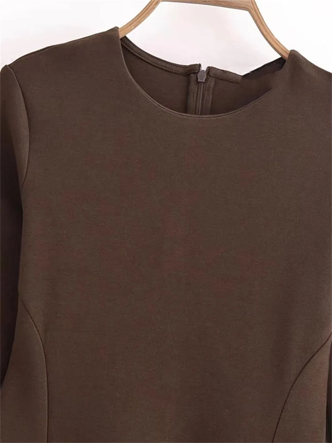 Женское короткое платье A-силуэта с круглым вырезом, Solid, Black — фото 4