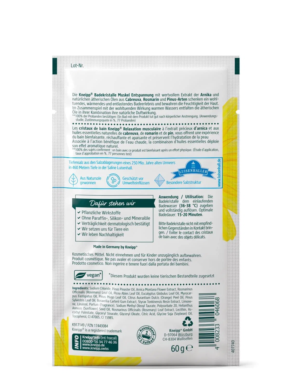 Соль для ванны мышечное расслабление Kneipp, 60 г, Yellow — фото 2