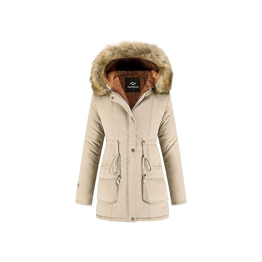 

Парка Farvalue Women's Winter Coat Hooded Warm, бежевый