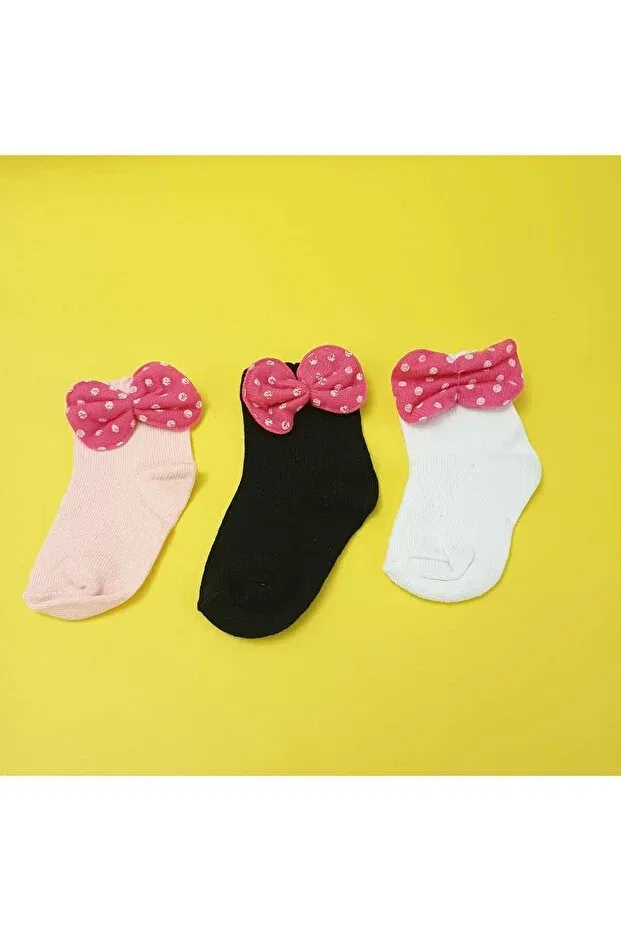 Детские носки для девочек хлопковые набор 3 шт Pink Ribbon Detailed Baby Girl Socks Set Of 3 Thagos, Multicolor — фото 4