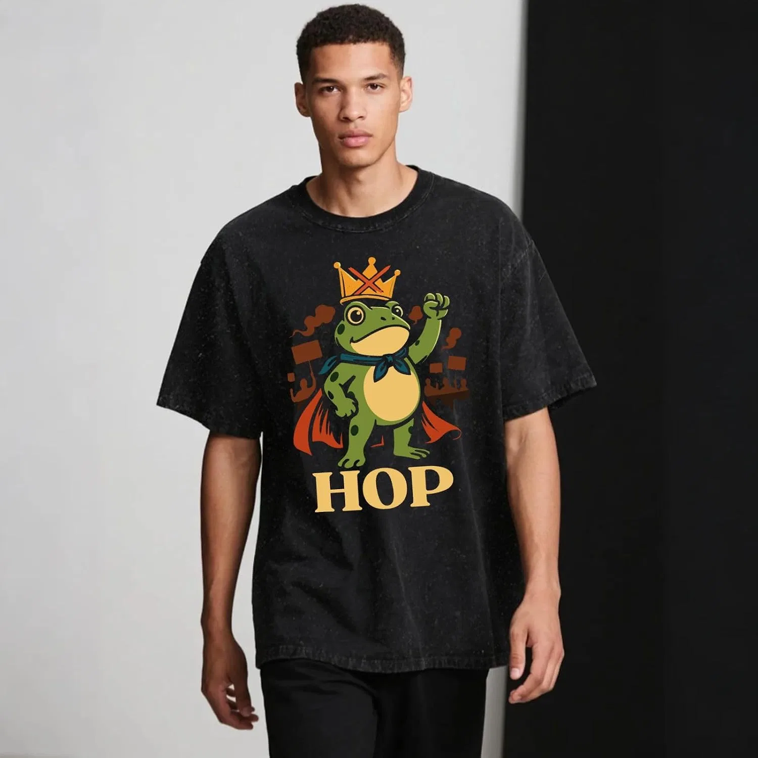 Мужская футболка с принтом лягушки Shirt-004, Wash Black — фото 4
