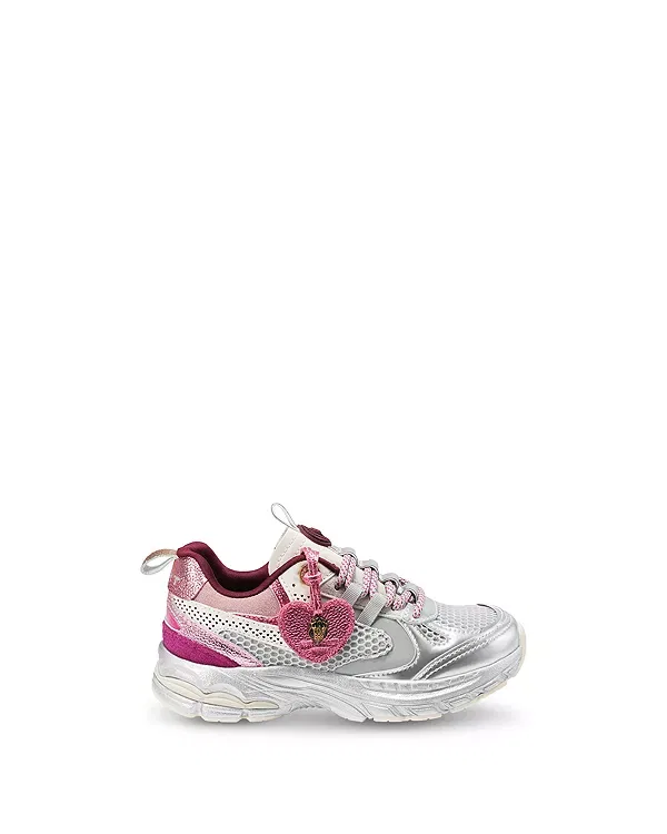 Детские кроссовки для девочек с принтом Kurt Geiger London, Pink/Silver — фото 2