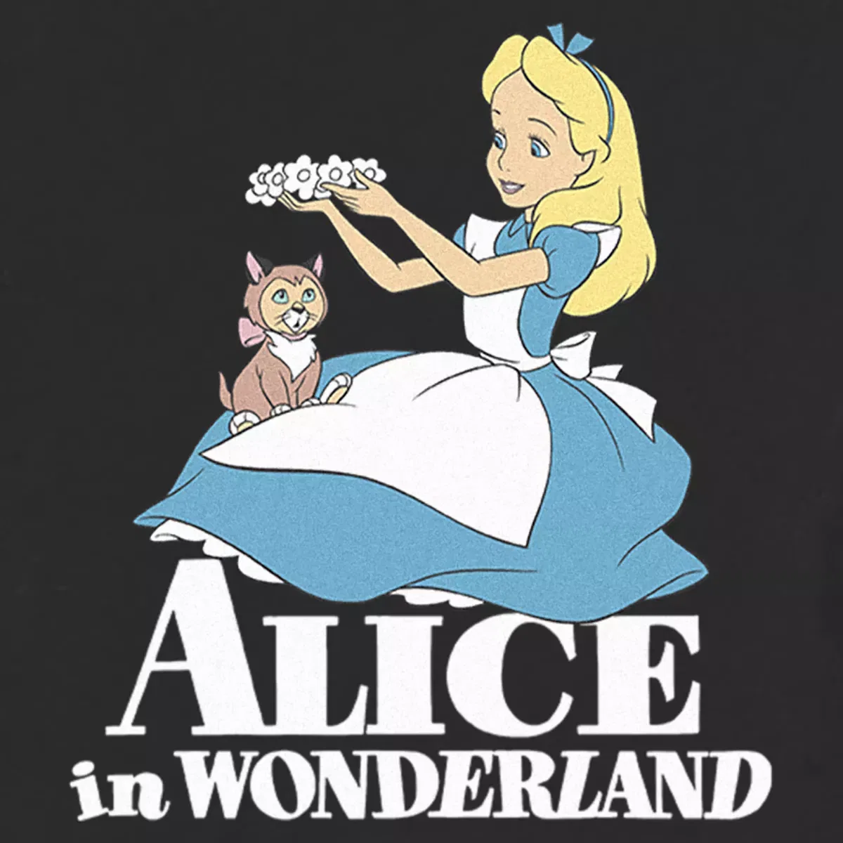 Детское графическое футболка с принтом Alice in Wonderland Dinah and Alice Flower Crown Alice in Wonderland, Black — фото 2