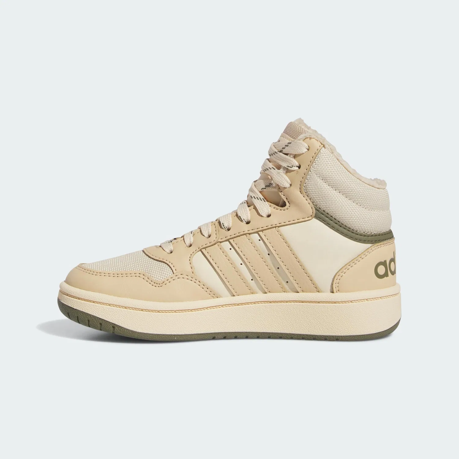 Детские кроссовки для мальчиков и девочек с высоким верхом Hoops Mid 3.0 Shoes Kids Adidas, Magic Beige Magic Beige Sand Layer — фото 3