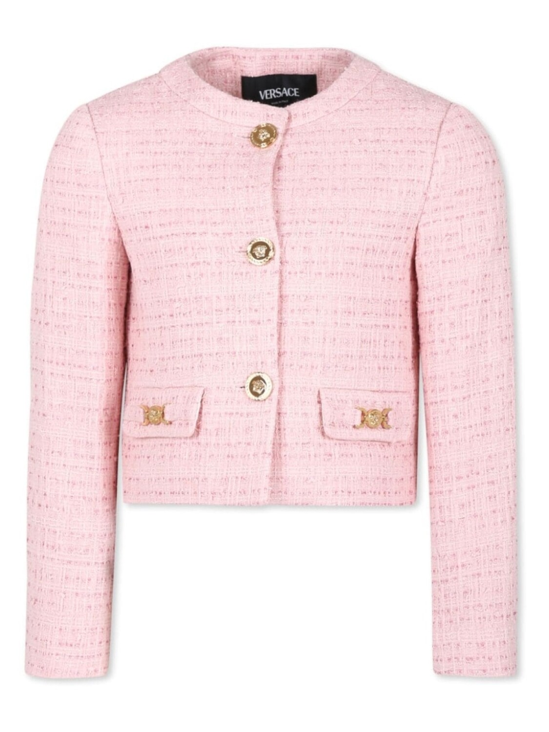 

Versace Kids твидовый блейзер на пуговицах, розовый