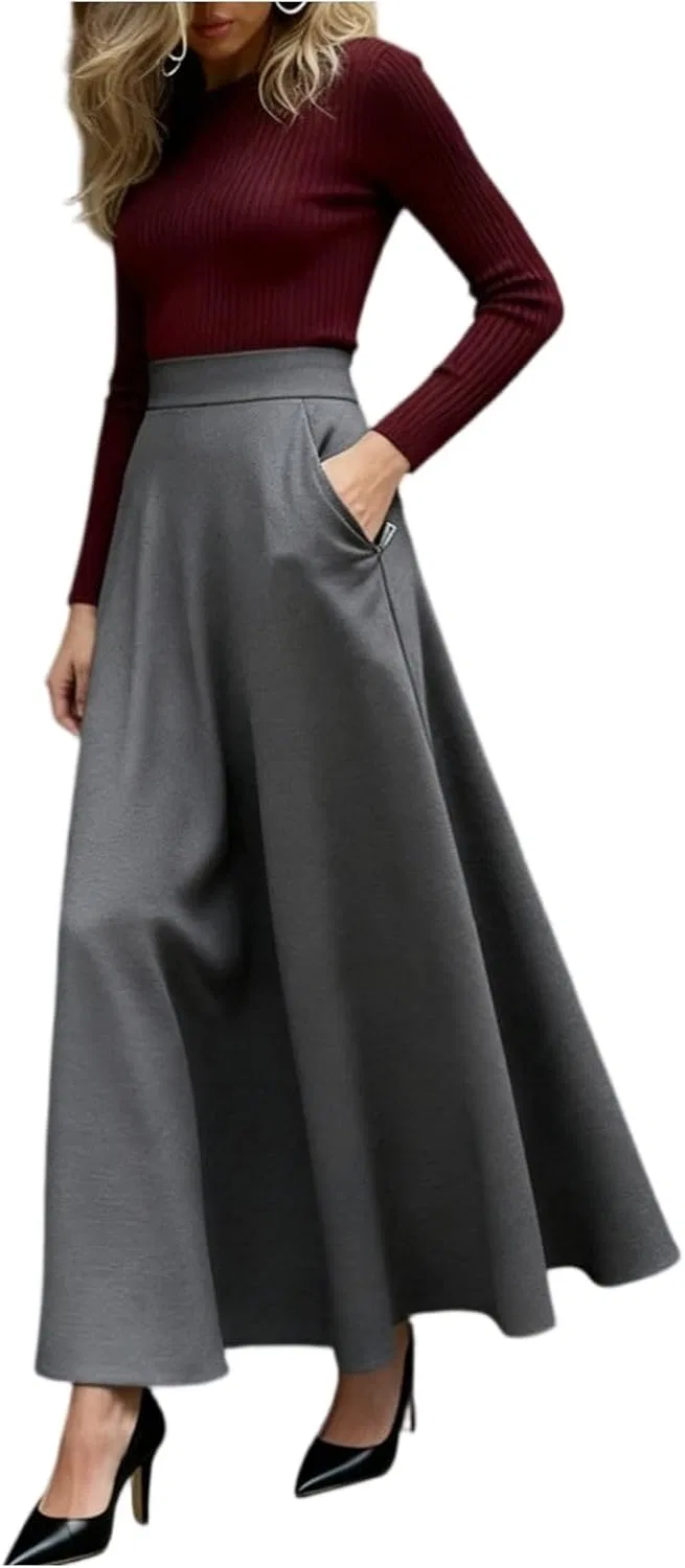 Женский костюм с длинным рукавом и юбкой макси A-силуэта, Gray