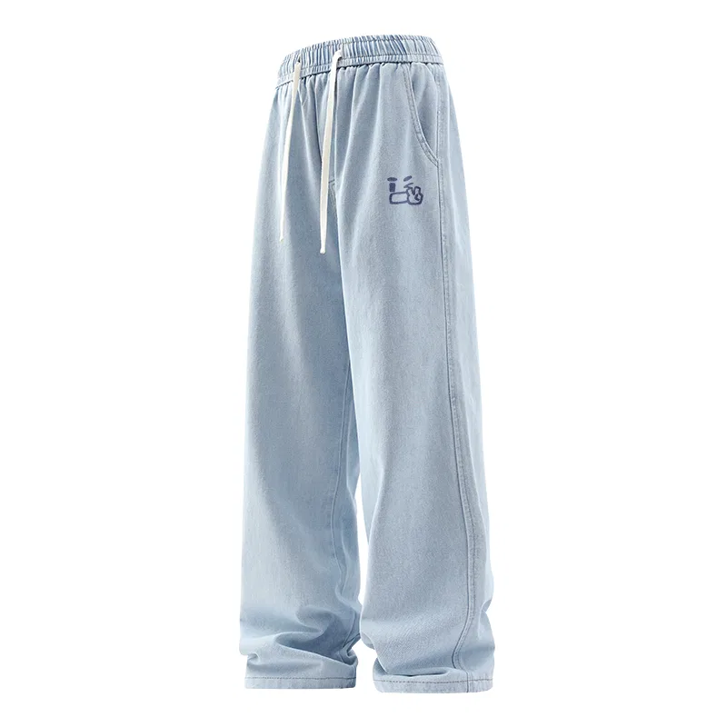 Детские джинсы прямого кроя Open Mouth Peace Gesture Pants Logo MINISO, Vintage Blue — фото 3
