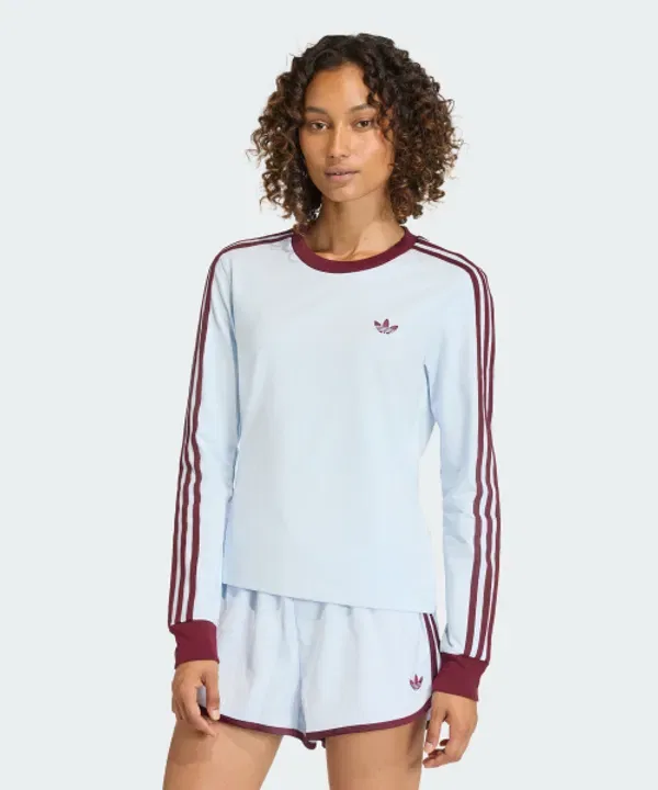 Футболка с длинным рукавом с 3 полосками, slim fit, Adidas, Crystal Sky Maroon