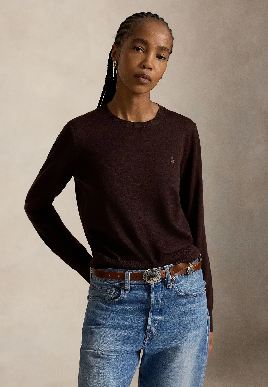 Свитер с круглым вырезом из мериносовой шерсти Polo Ralph Lauren, Deep Chocolate Melange